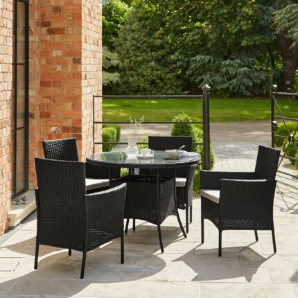 Kemble 4 Seater Garden Round Dining Table - Black