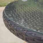 Kemble 6 Seater Rattan Round Garden Dining Set with Cream LED Premium Parasol - Black Weave - Image 3
