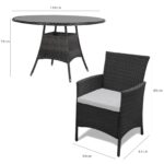 Kemble 6 Seater Rattan Round Garden Dining Set with Cream LED Premium Parasol - Black Weave - Image 8