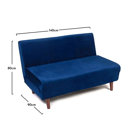 Una 2 Seater Double Sofa Bed - Blue Velvet 1 Una Blue Sprung Double Sofa Bed - Laura James