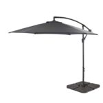 Round 2.9m Grey Lean-Over Parasol with 80kg Quartered Parasol Base - Black Plastic