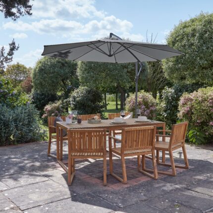 Lennox Table & 6 Lennox Armchairs with Grey Parasol