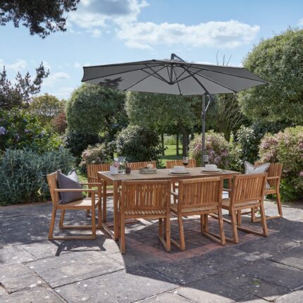 Lennox Table & 8 Lennox Armchairs with Grey Parasol