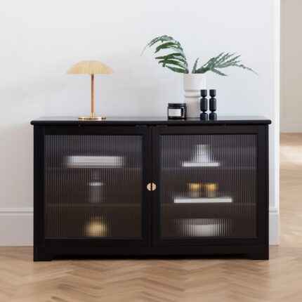Lua 2 Door Large Sideboard - Noir Black with Fluted Glass