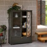 Lua Tall Cabinet in Fir Green with Fluted Glass - Image 5
