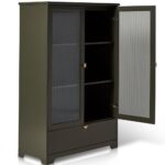 Lua Tall Cabinet in Fir Green with Fluted Glass - Image 9