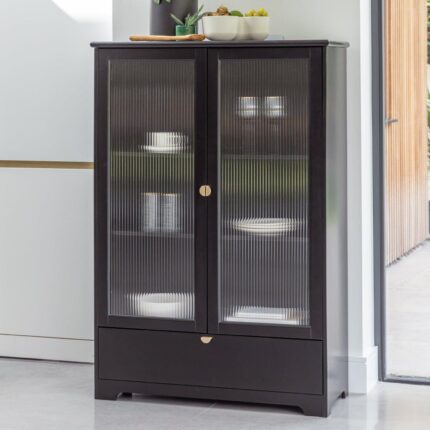 Outlet - Lua Tall Cabinet In Noir Black With Fluted Glass