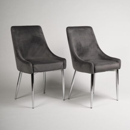 Outlet - Maeve Dining Chairs - Set of 2 - Grey & Chrome