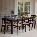 Magnus 160cm Black Extendable Dining Table Set - 8 Seater - Black Woven Wooden Chairs