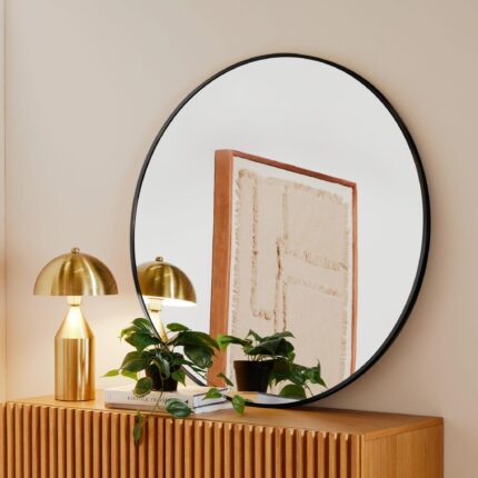 Marbury 100cm Metal Round Mirror - Black
