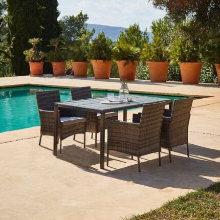 Marston 4 Seater Rattan Garden Dining Set - Grey - Polywood Top