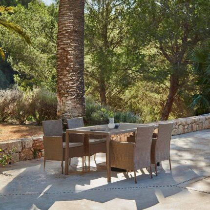 Marston 4 Seater Rattan Garden Dining Set - Natural Brown - Polywood Top