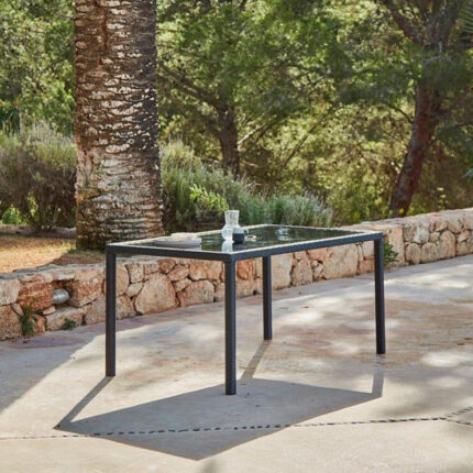 Marston 6 Seater Garden Dining Table - Black - Glass Top