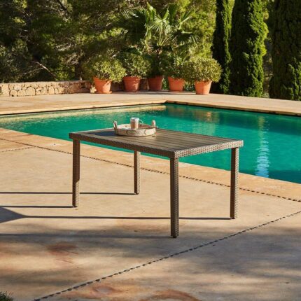 Marston 6 Seater Garden Dining Table - Natural Brown - Polywood Top