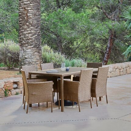 Marston 6 Seater Rattan Garden Dining Set - Natural Brown - Polywood Top