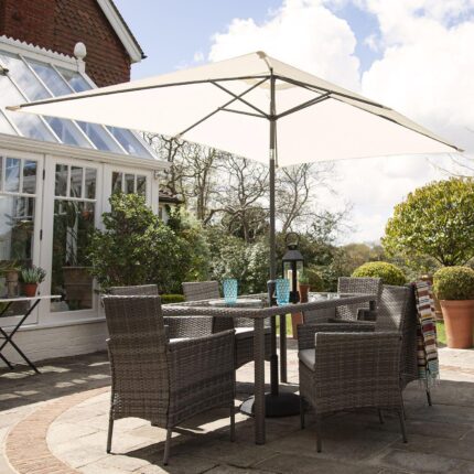 Marston 6 Seater Rattan Garden Dining Set with Cream Parasol - Grey