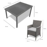 Marston 6 Seater Rattan Garden Dining Set with Grey Parasol - Grey - Glass Top - Image 10