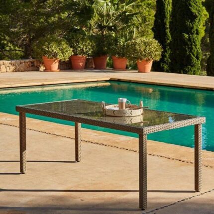 Outlet - Marston 8 Seater Garden Dining Table - Natural Brown - Glass Top