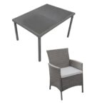 Marston 8 Seater Rattan Garden Dining Set with Cream LED Premium Parasol - Grey - Glass Top - Image 7