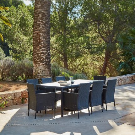 Marston 8 Seater Rattan Garden Dining Set - Black - Polywood Top