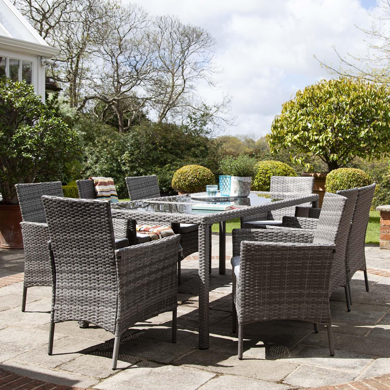 Marston 8 Seater Rattan Garden Dining Set Grey Glass Top — best rattan garden set UK 2026