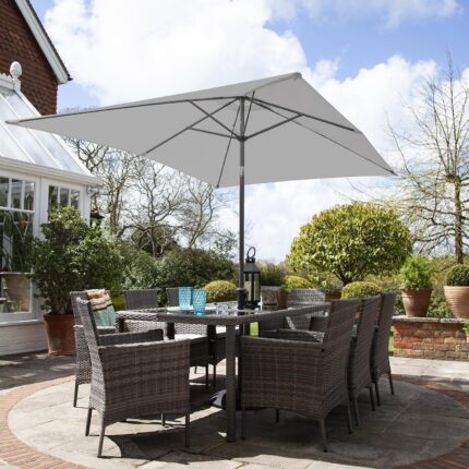 Marston 8 Seater Rattan Garden Dining Set with Grey Parasol - Grey - Glass Top