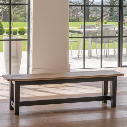 Outlet - Matilda Rectangular Wooden Dining Bench - Chalked Mango Wood & Black