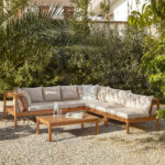 Dakota 6 Seater Wooden Corner Sofa Set - Natural Acacia