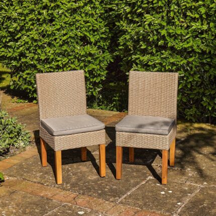 Oliver Rattan Garden Dining Chairs with Acacia Wood Legs - Set of 2