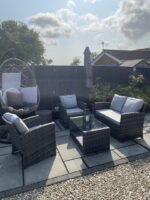 Cote 4 Seater Rattan Garden Sofa Set with Grey Lean Over Parasol - Grey Weave - Image 2