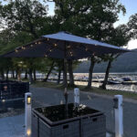 Cube 8 Seater Rattan Outdoor Dining Set with Grey LED Premium Parasol - Black Weave - Image 2