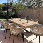 Amelia 4 Seater Wooden Garden Dining Set with 4 Hali Natural Chairs - Light Brushed Acacia with Black Legs - Image 2