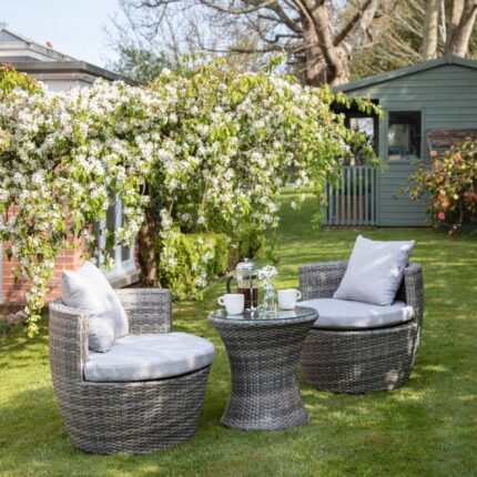 Outlet - 2 Seater Rattan Egg Chair Bistro Set - Grey