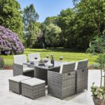 Outlet - 8 Seater Rattan Cube Outdoor Dining Set - Grey Weave With Cream Cushions