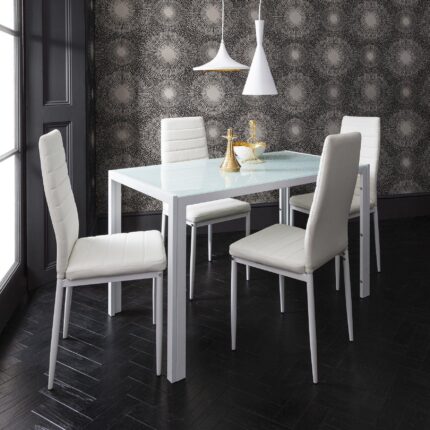 Outlet - Anya glass dining table set - 4 seater - white