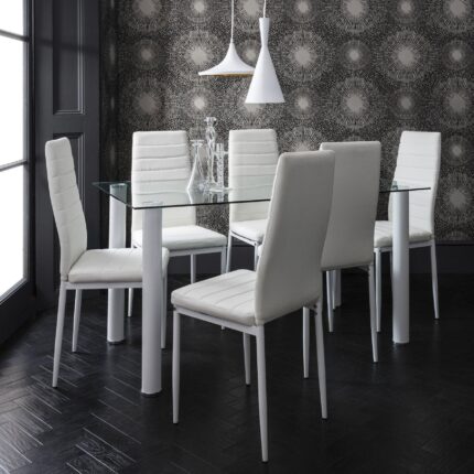 Outlet - Anya glass dining table set - 6 seater - white