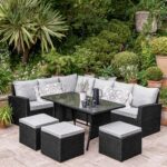 Outlet - Aston Rattan Corner Sofa Set - 9 Seater - Black