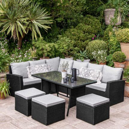 Outlet - Aston Rattan Corner Sofa Set - 9 Seater - Black
