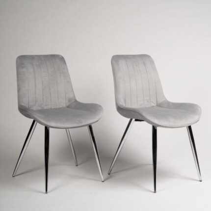 Outlet - Bella grey velvet dining chairs with chrome legs - set of 2