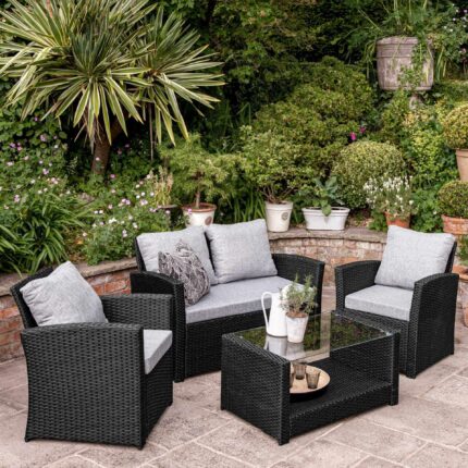 Outlet - Cote Garden Sofa Set - 4 Seater - Black Rattan