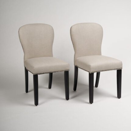 Outlet - Edward Dining Chairs - Set of 2 - Faux Leather Stone & Black Wood