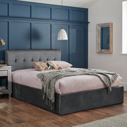 Outlet - Elle Double Ottoman Bed - Grey Velvet