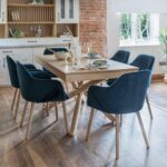 Outlet - Freya Armchairs - Set of 2 - Blue Velvet & Whitewash Oak - Image 2
