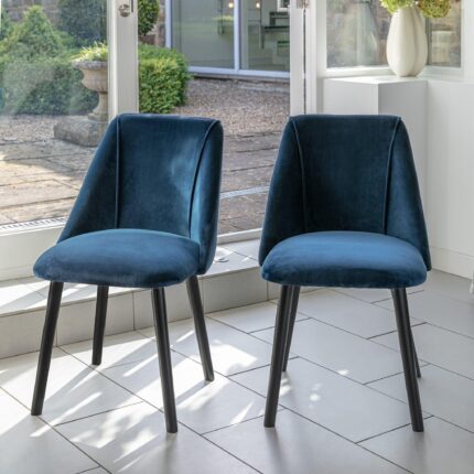 Outlet - Freya Dining Chairs - Set of 2 - Blue & Black Wood