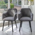 Outlet - Freya Dining Chairs with Arms - Set of 2 - Grey & Black Wood