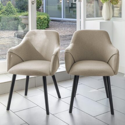 Outlet - Freya Dining Chairs With Arms - Set of 2 - Oatmeal & Black Wood