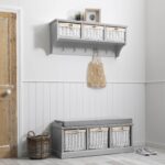 Outlet - Fyfield Coat Hooks with Shelf & Storage Baskets - Grey - Image 3