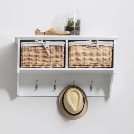 Outlet - Fyfield Coat Rack with Shelf & Storage Baskets - White