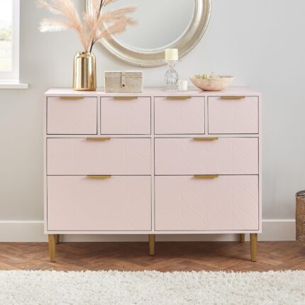 Outlet - Gloria Chest of Drawers - 4 Over 4 - Pale Pink & Brass Effect