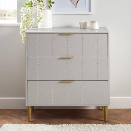 Outlet - Gloria Chest of Drawers - Grey & Brass Effect